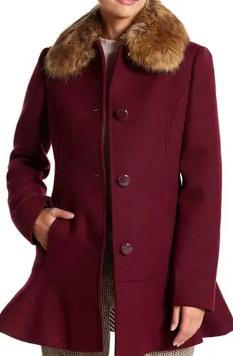 Camila Mendes Riverdale Veronica Lodge Maroon Wool Fur Coat