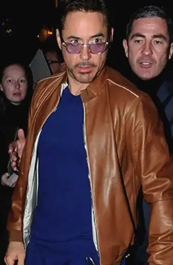Robert Downey Jr Munich Beer Restaurant Brown Bomber Jacket