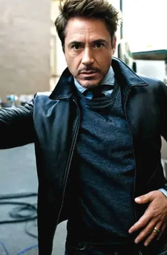 Casual Robert Downey Jr Mens Shirt Style Black Leather Jacket
