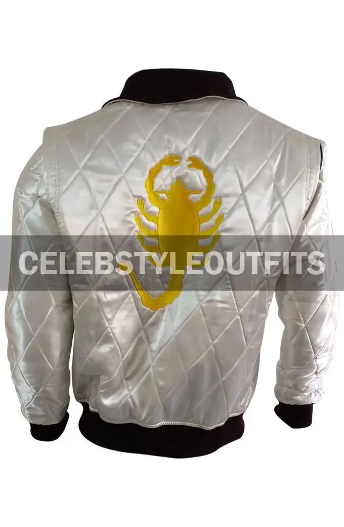 Ryan Gosling Drive Movie Driver Bomber White Scorpion Jacket drive-scorpion-jacket