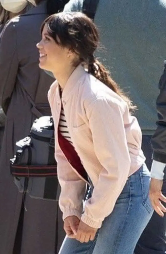 Scream Jenna Ortega Tara Carpenter Bomber Pink Corduroy Jacket jenna-ortega-scream-bomber-jacket