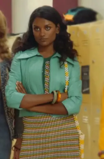 Olivia Hanan Simone Ashley Sex Education Blue Leather Jacket
