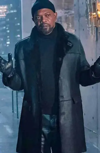 Samuel L Jackson John Shaft Black Leather Long Trench Coat