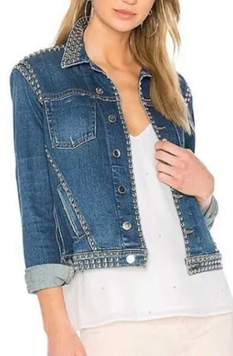 Jenn Yu Spinning Out Amanda Zhou Studded Blue Denim Jacket