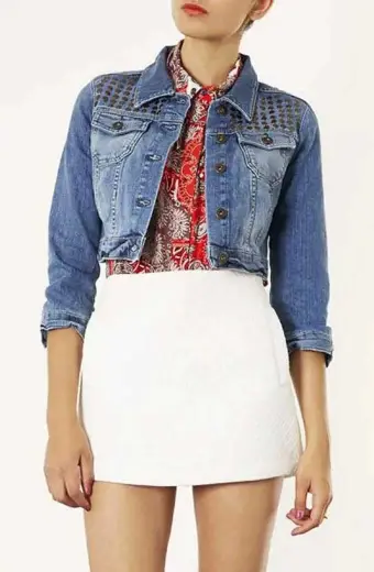 Amanda Zhou Spinning Out Jenn Yu Cropped Blue Studded Jacket