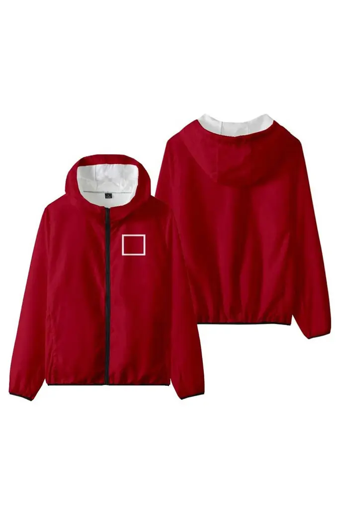 Instructions Guard Squid Game Pink Fleece Hooded Jacket squid-game-guard-red-jacket