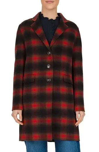 Cobie Smulders Dex Parios Stumptown Red Wool Plaid Trench Coat