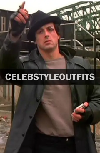 Sylvester Stallone Rocky Balboa Black Leather Trench Blazer