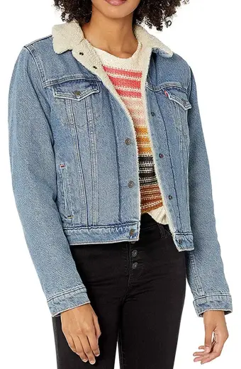 Tall Girl Jodi Kreyman Ava Michelle Blue Denim Sherpa Jacket