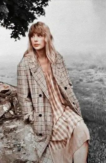 Folklore Album Taylor Swift Brown Plaid Wool Long Trench Coat