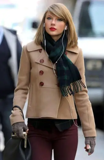 Taylor Swift Singer NYC Street Casual Womens Trench Pea Coat
