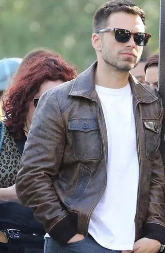The 355 Movie Nick Fowler Sebastian Stan Brown Leather Jacket