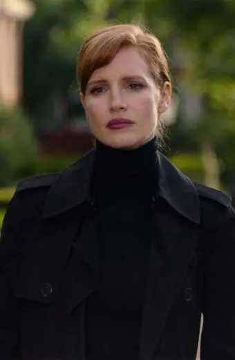 The 355 Jessica Chastain Mace Womens Black Cotton Trench Coat