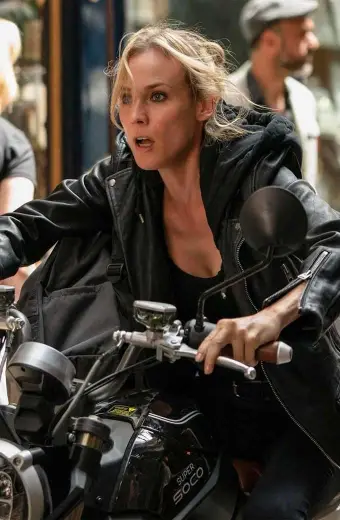 The 355 Jessica Chastain Mace Biker Black Leather Jacket