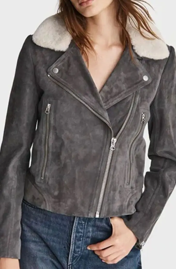 Melody Bayani Liza Lapira The Equalizer Grey Suede Jacket liza-lapira-the-equalizer-jacket
