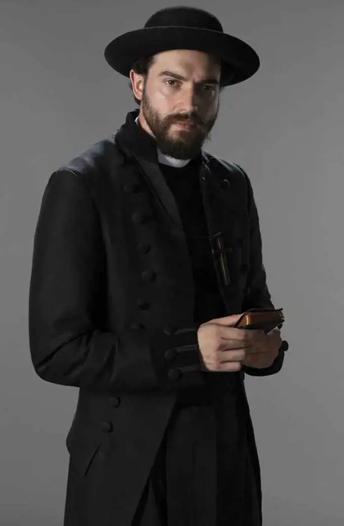 Matt Whelan The Luminaries Cowell Black Cotton Coat the-luminaries-cowell-devlin-coat
