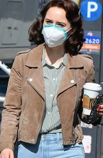 Miriam Marvelous Maisel Rachel Brosnahan Biker Suede Jacket