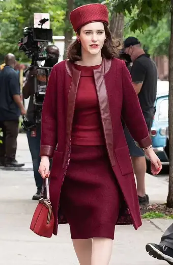 Miriam Marvelous Mrs Maisel Rachel Brosnahan Maroon Wool Coat