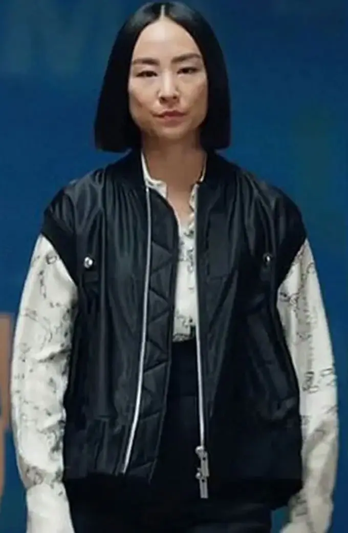 Greta Lee The Morning Show Stella Bak Black Polyester Vest the-morning-show-stella-bak-vest