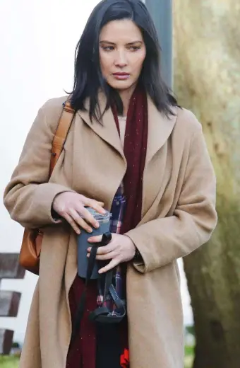 Olivia Munn The Predator Casey Brackett Beige Wool Coat