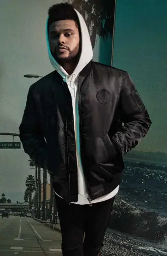 Mens Casual Weeknd Street Style Black Bomber Leather Jacket casual-the-weeknd-street-style-jacket