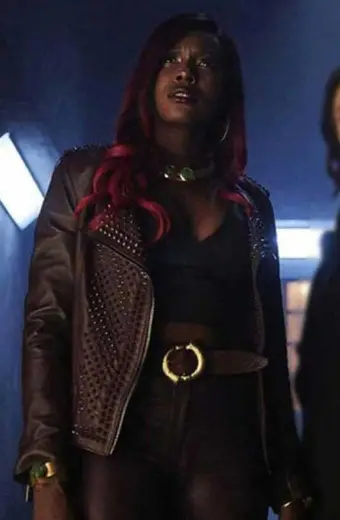 Kory Anders Titans Anna Diop Starfire Brown Studded Jacket