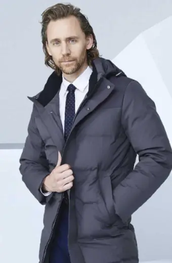 Tom Hiddleston X Bosideng Winter Collection Grey Puffer Coat