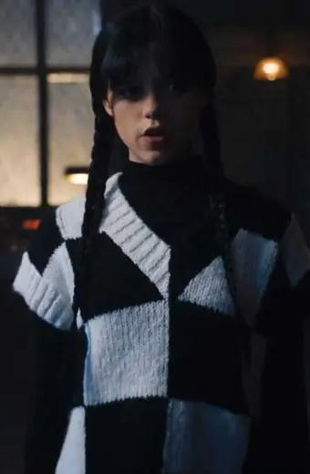 Jenna Ortega Wednesday Addams Black White Knitted Sweater Vest
