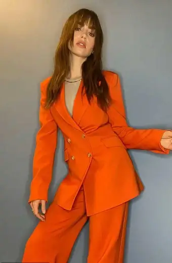 Wife Windfall Lily Collins British Actress Orange Wool Blazer