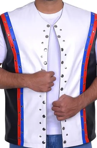 Smackdown AJ Styles WWE Mens Casual White Studded Leather Vest