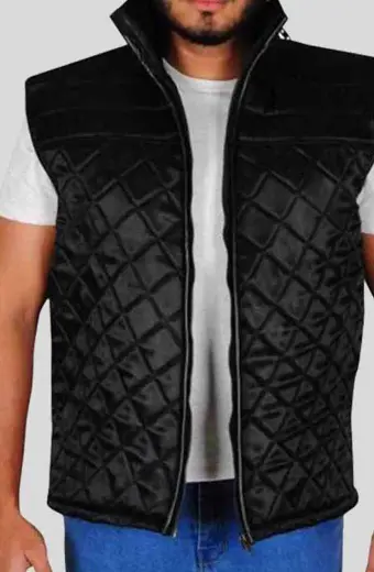 Wrestler John Cena WWE Black Satin Quilted Puffer Zipper Vest