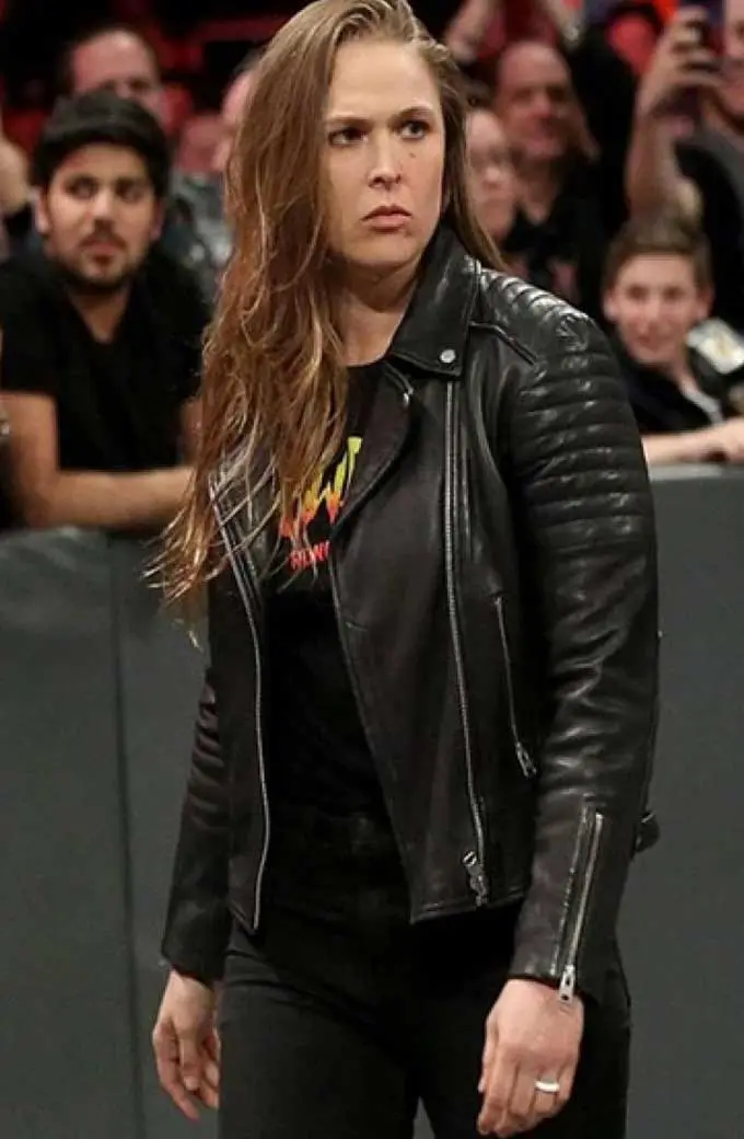 WWE Ronda Rousey Womens Quilted Black Biker Leather Jacket ronda-rousey-wwe-jacket