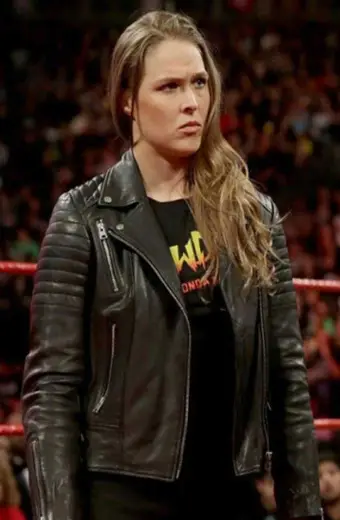 Ronda Rousey WWE Womens Black Quilted Biker Leather Jacket
