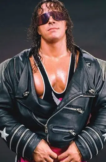 Bret Hart WWE Hitman Mens Casual Biker Black Leather Jacket