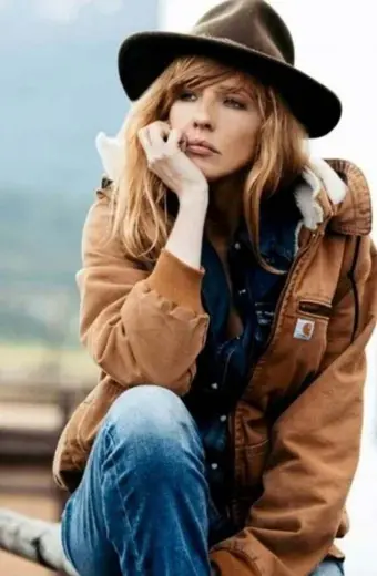 Kelly Reilly Yellowstone Beth Dutton Tan Brown Hooded Jacket