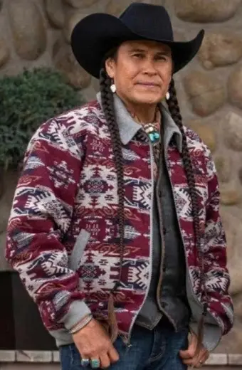 Moses J Brings Plenty Yellowstone Red Bomber Jacquard Jacket