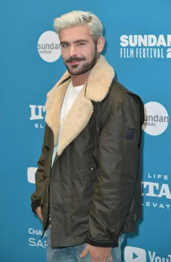 Zac Efron Sundance Film Festival Fur Black Bomber Jacket